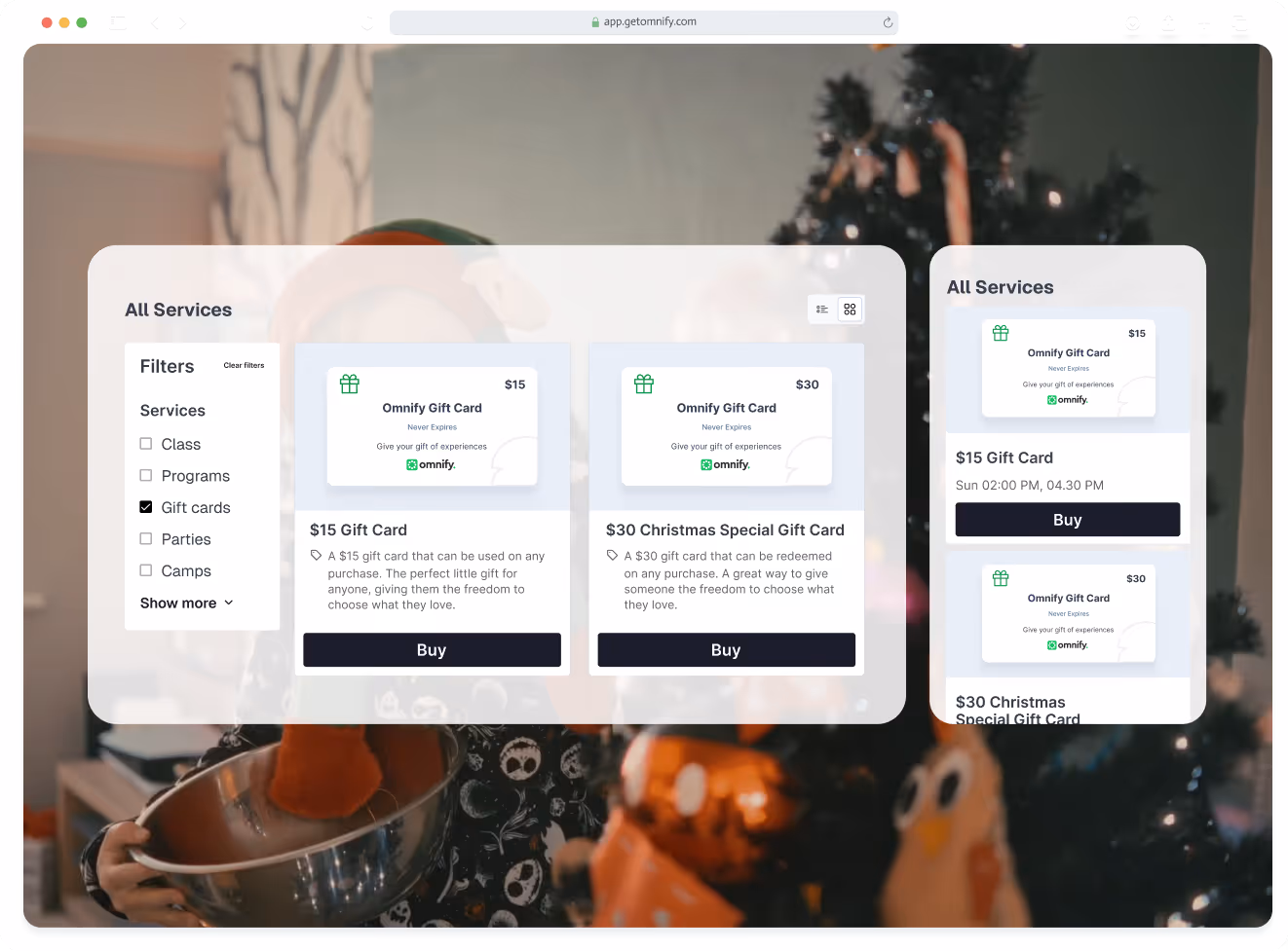 Create, and manage gift cards seamlessly with Omnify Kids' activity software 