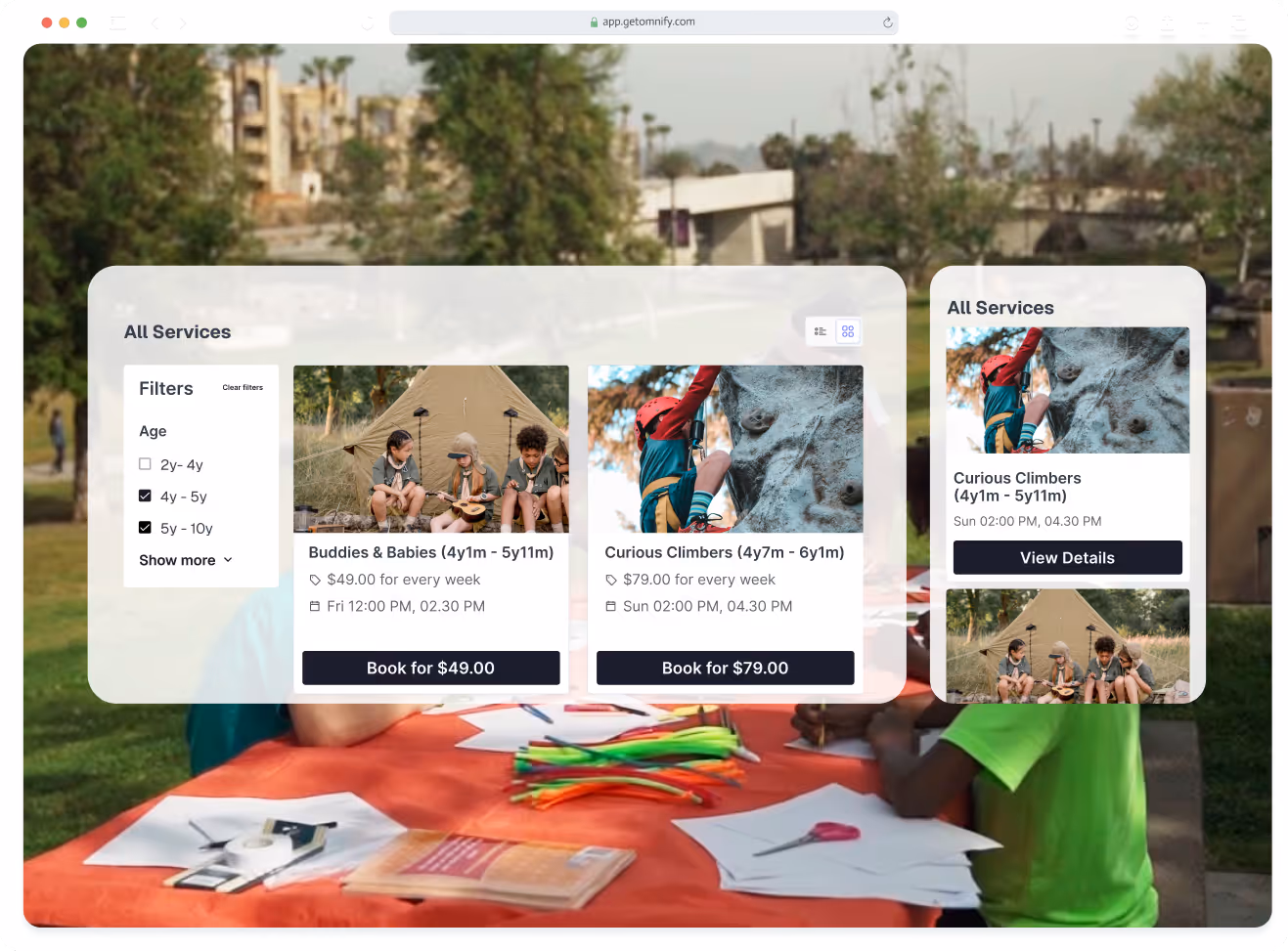 create, sell and manage your camps with Omnify camp management software