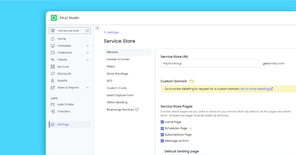 Personalize your booking site through Omnify’s Service Store settings