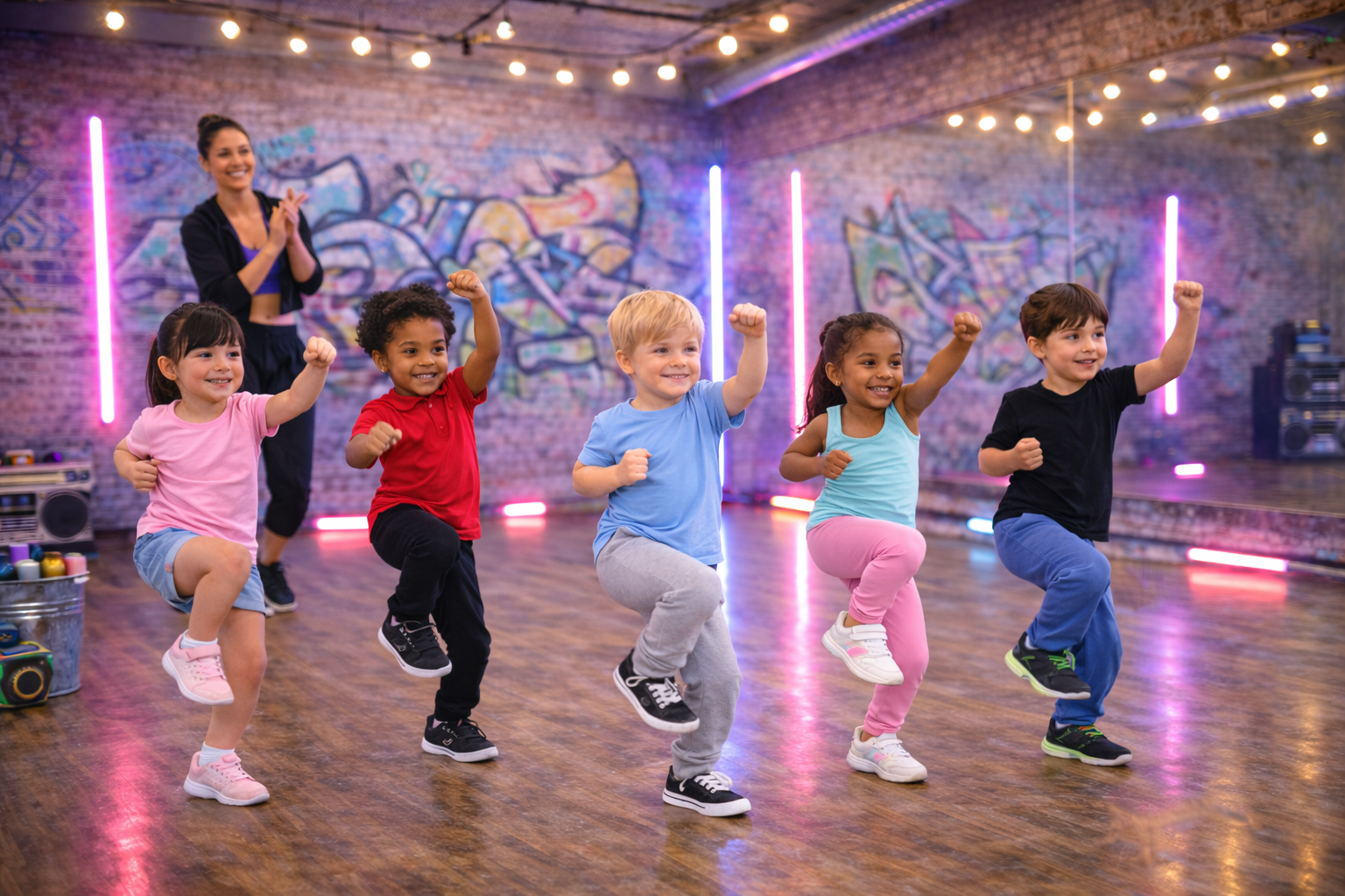 Kids practicing hip hop dance