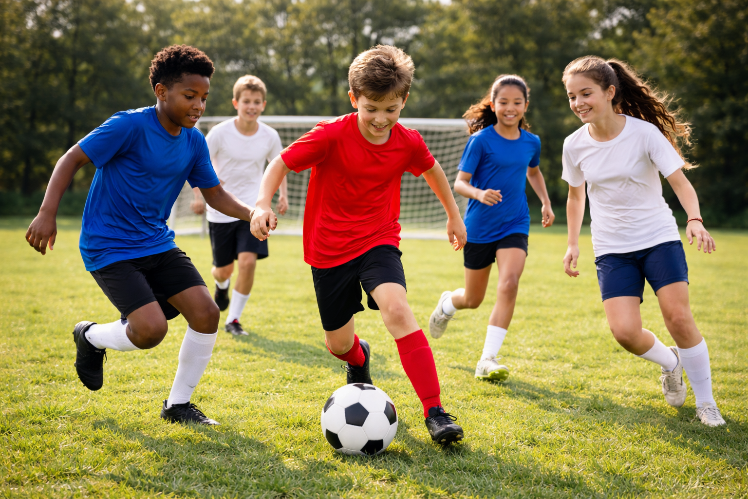 Soccer players practicing 