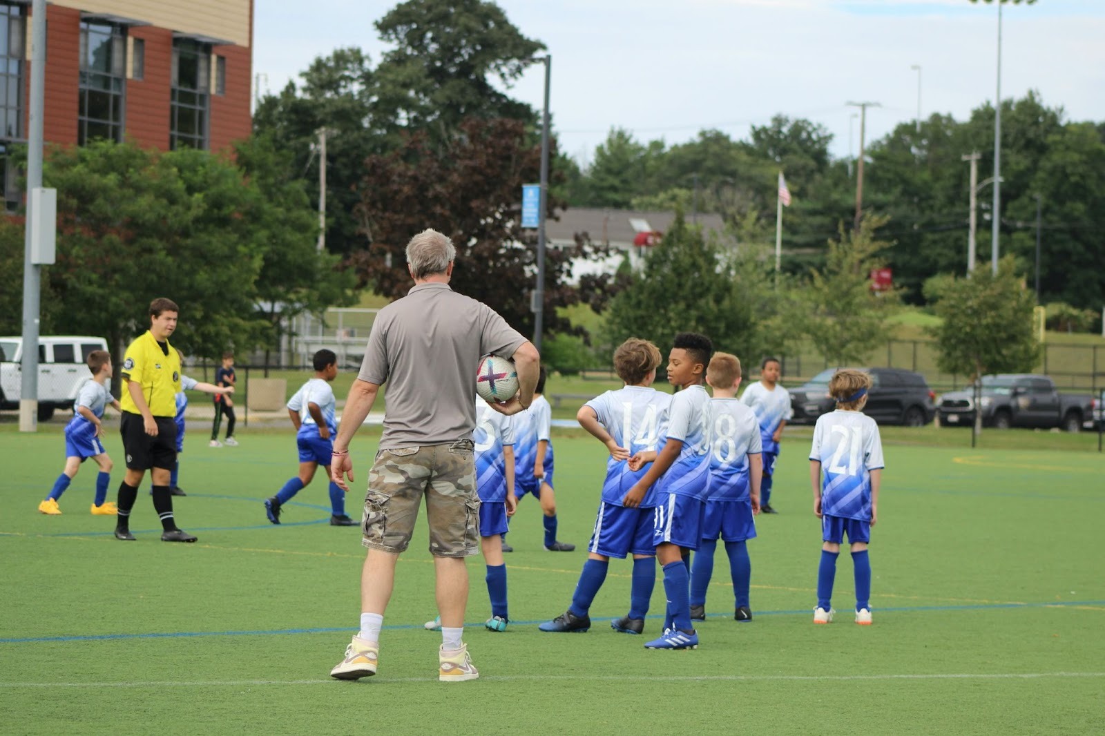 a soccer coach with young players