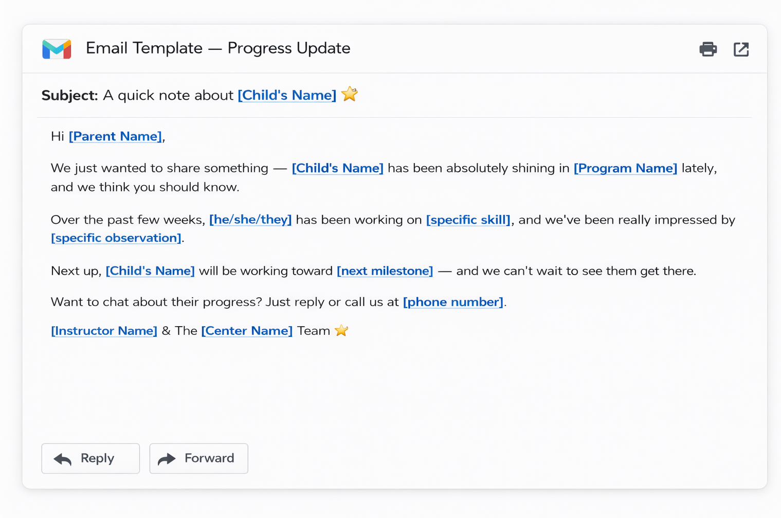 Progress update Email template 