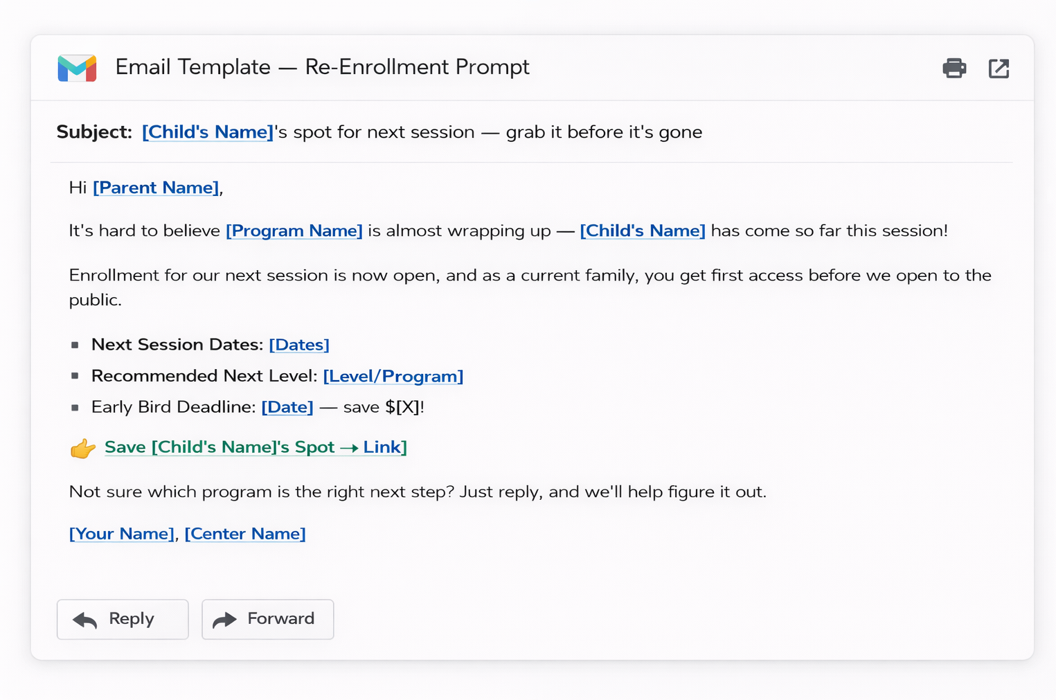 Re enrollment email template 