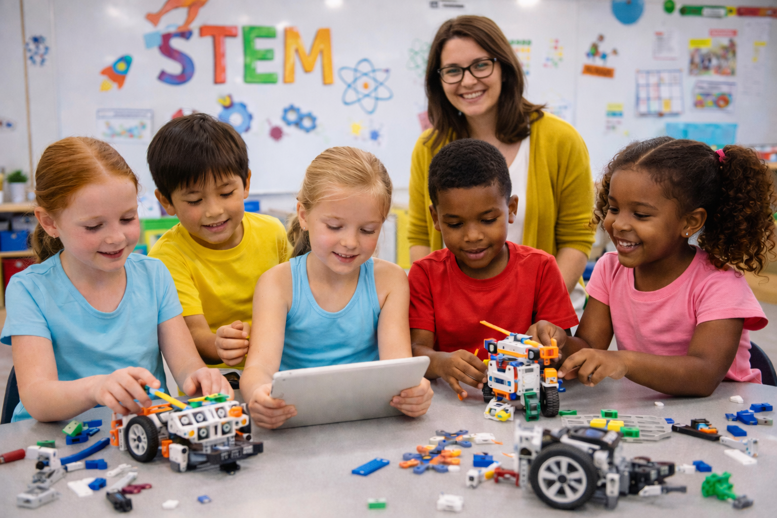 Kids in a science class in afterschool STEM session