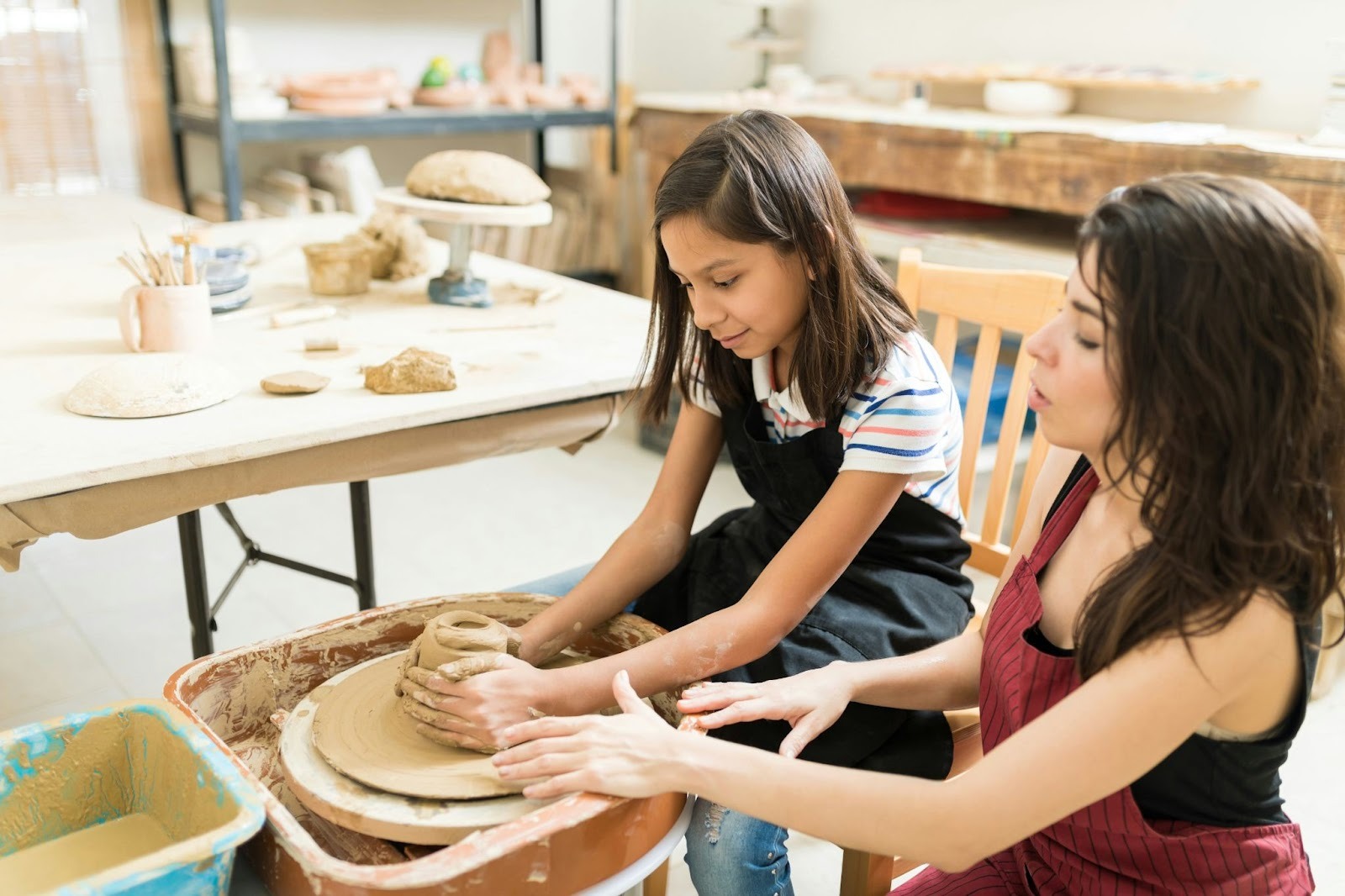 Pottery class in a pottery studio
