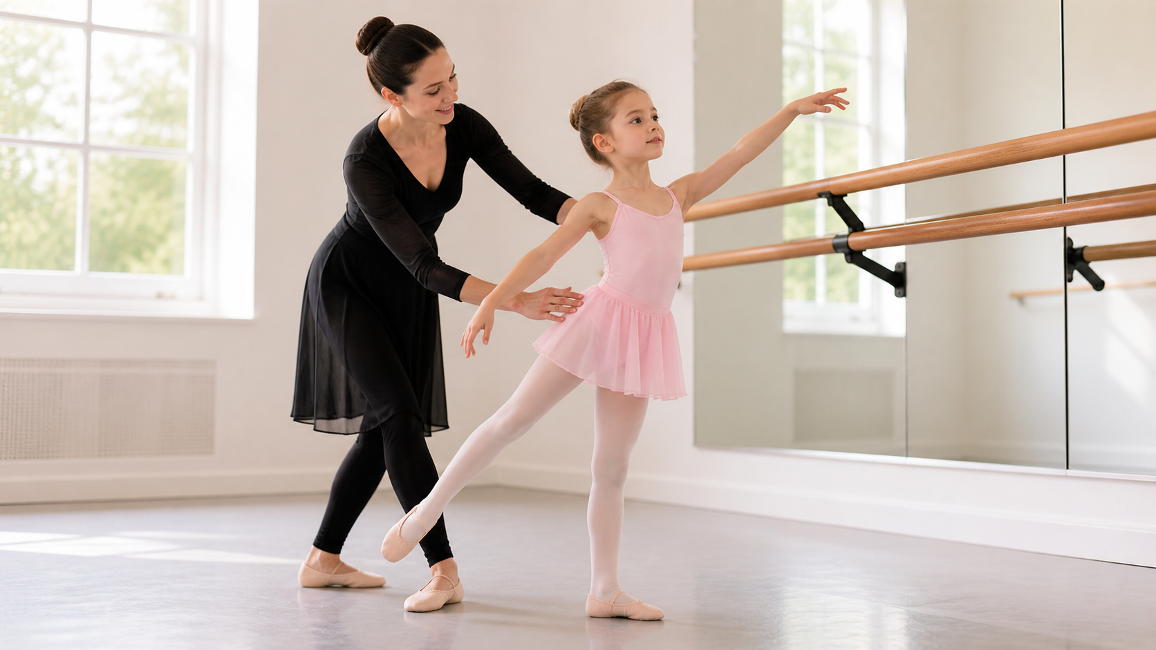 A kid practicing ballet movement