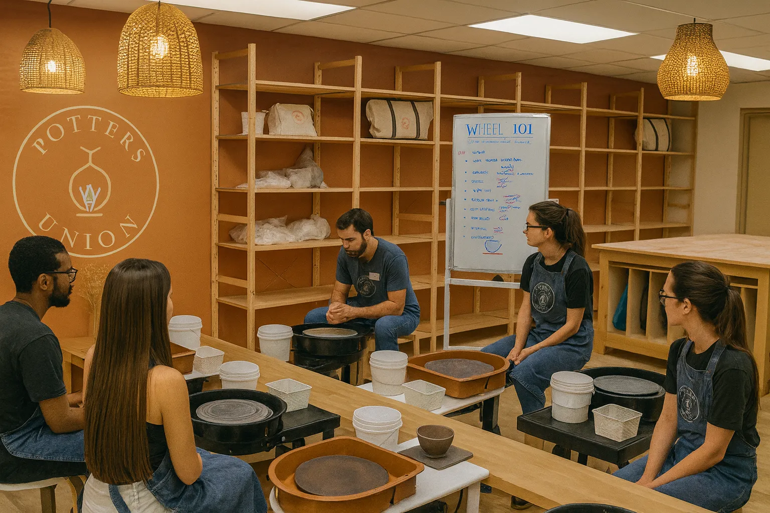 Potters Union clients learning pottery
