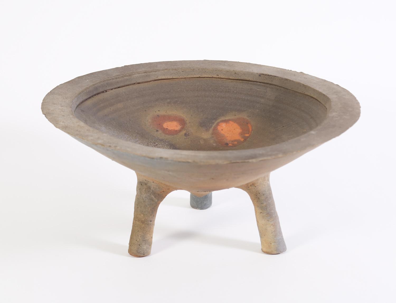 Paul Chaleff Wood Fired Ceramic Tripod Center Bowl, ,New York Auction House, Houston Auction, Dallas Auction, San Antonio, 
