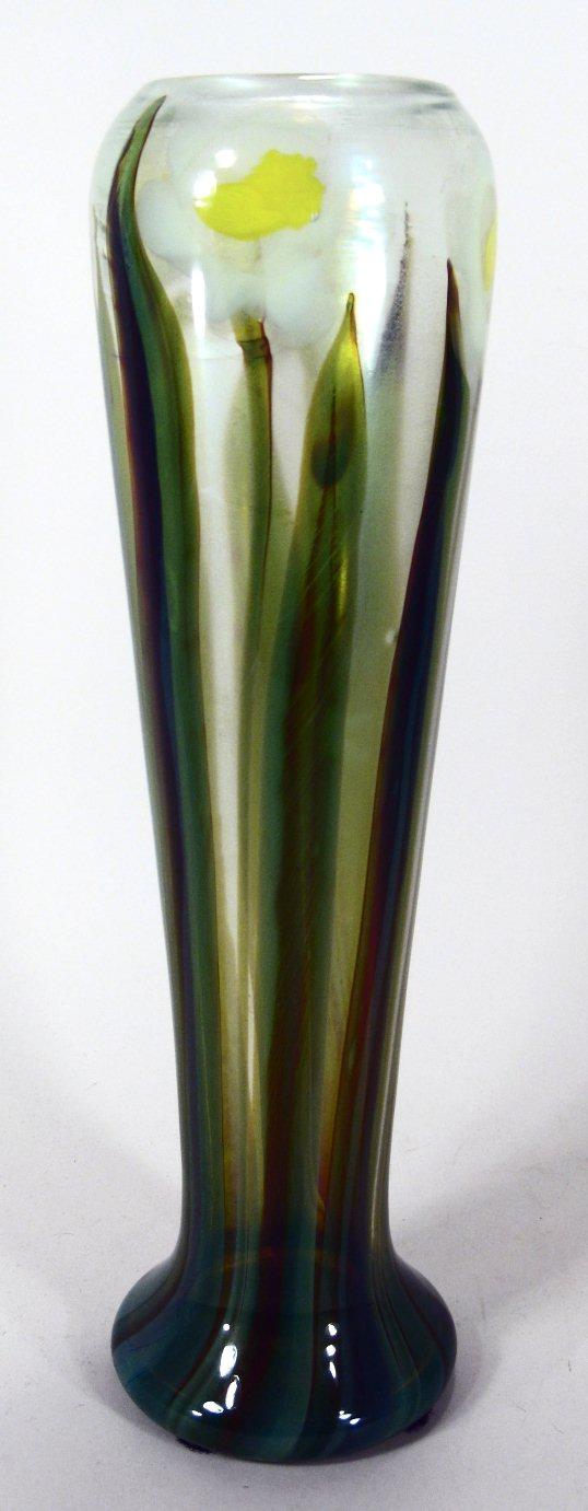 Tiffany Favrile Glass Paperweight Vase with Daffodil Decoration Early 20th C,New York Auction House, Houston Auction, Dallas Auction, San Antonio, 