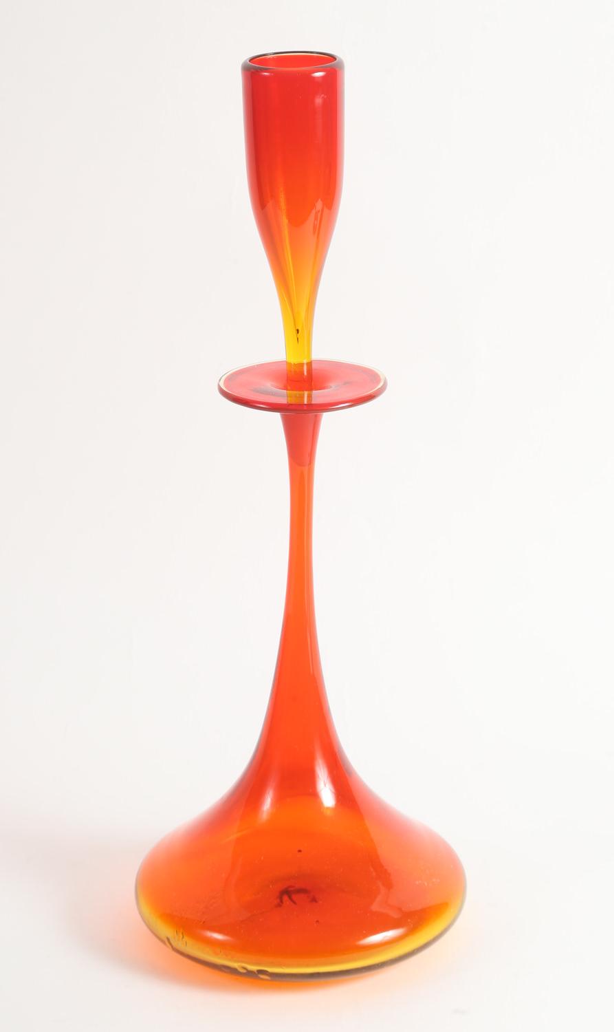 Red and Yellow Glass Decanter with a Shot Glass Stopper 20th Century,New York Auction House, Houston Auction, Dallas Auction, San Antonio, 