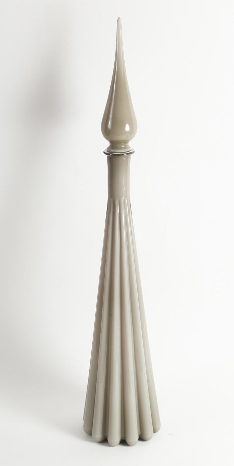 Italian Grey Glass Ribbed Floor Decanter and Stopper, Mid to Late 20th Century made in Italy,New York Auction House, Houston Auction, Dallas Auction, San Antonio, 