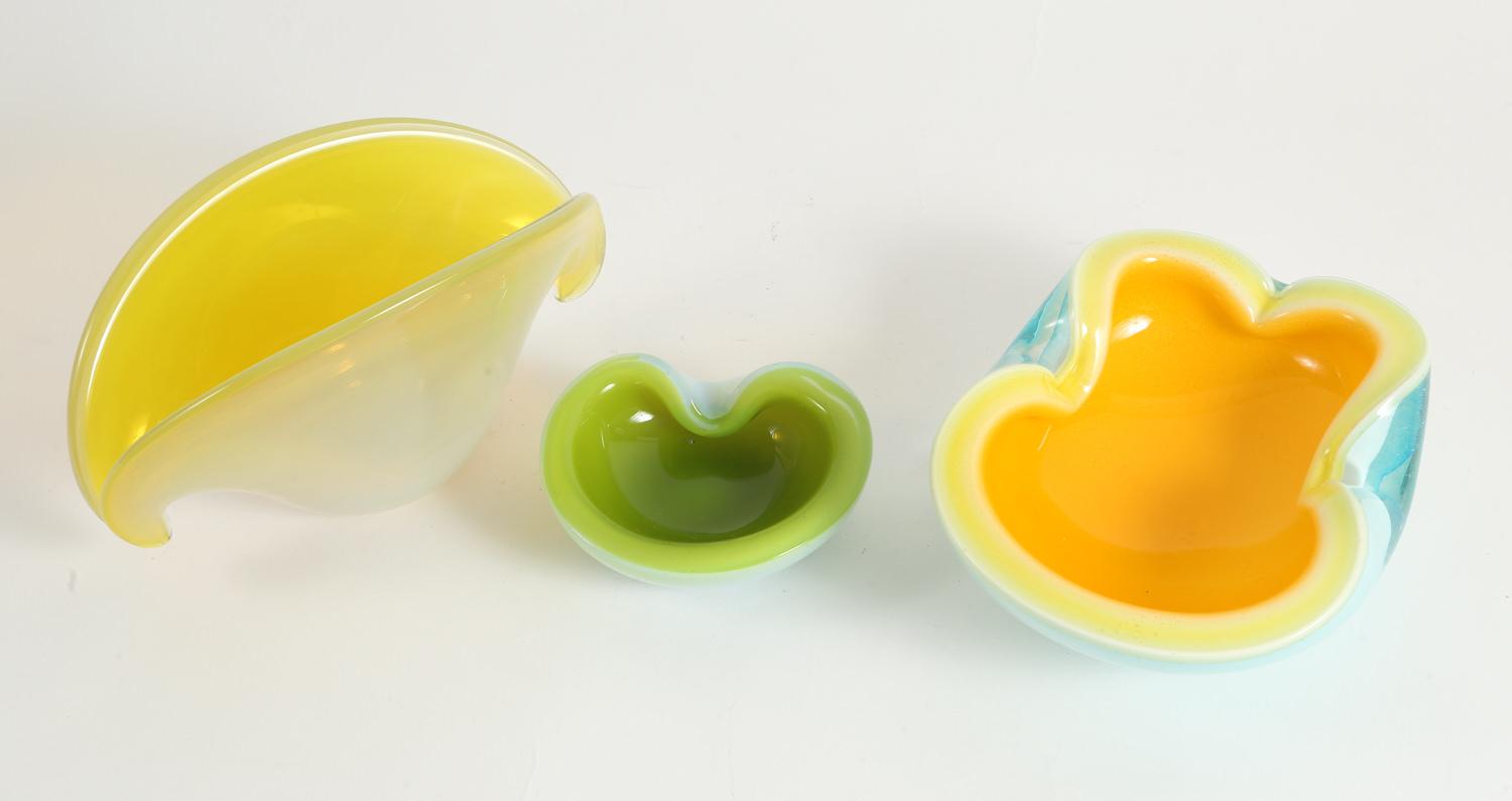 Three Murano Yellow and Green Glass Desk Trays 20th Century,New York Auction House, Houston Auction, Dallas Auction, San Antonio, 
