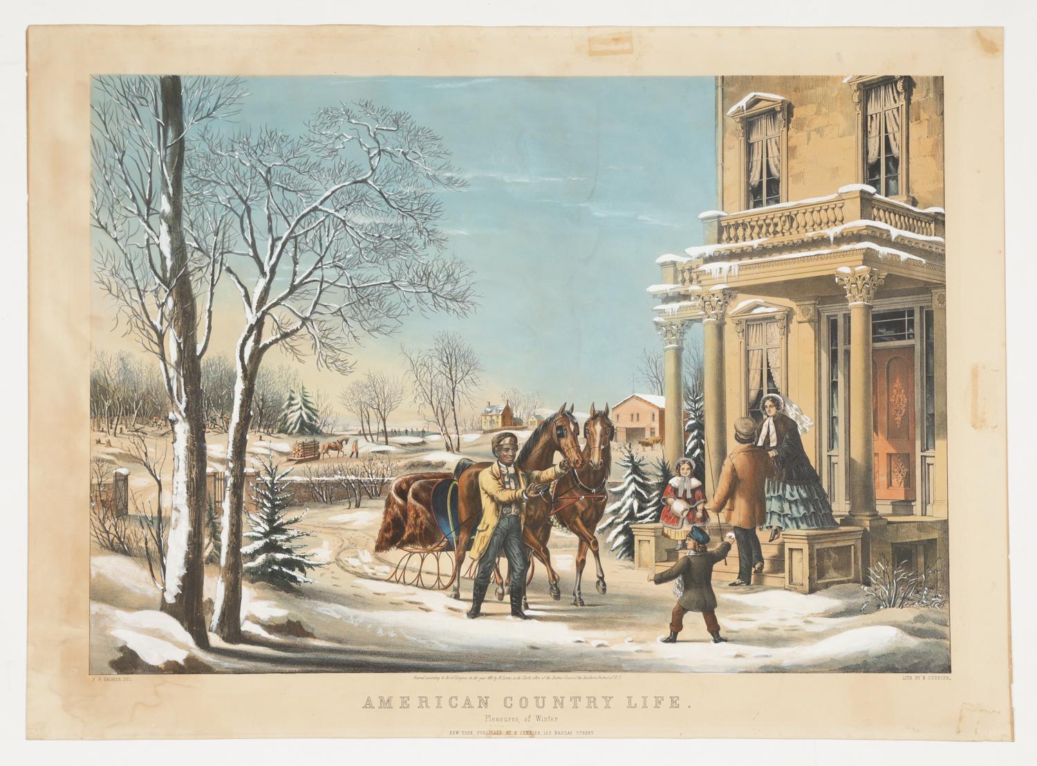 N Currier, American Country Life, Pleasures of Winter, Litho, 1855