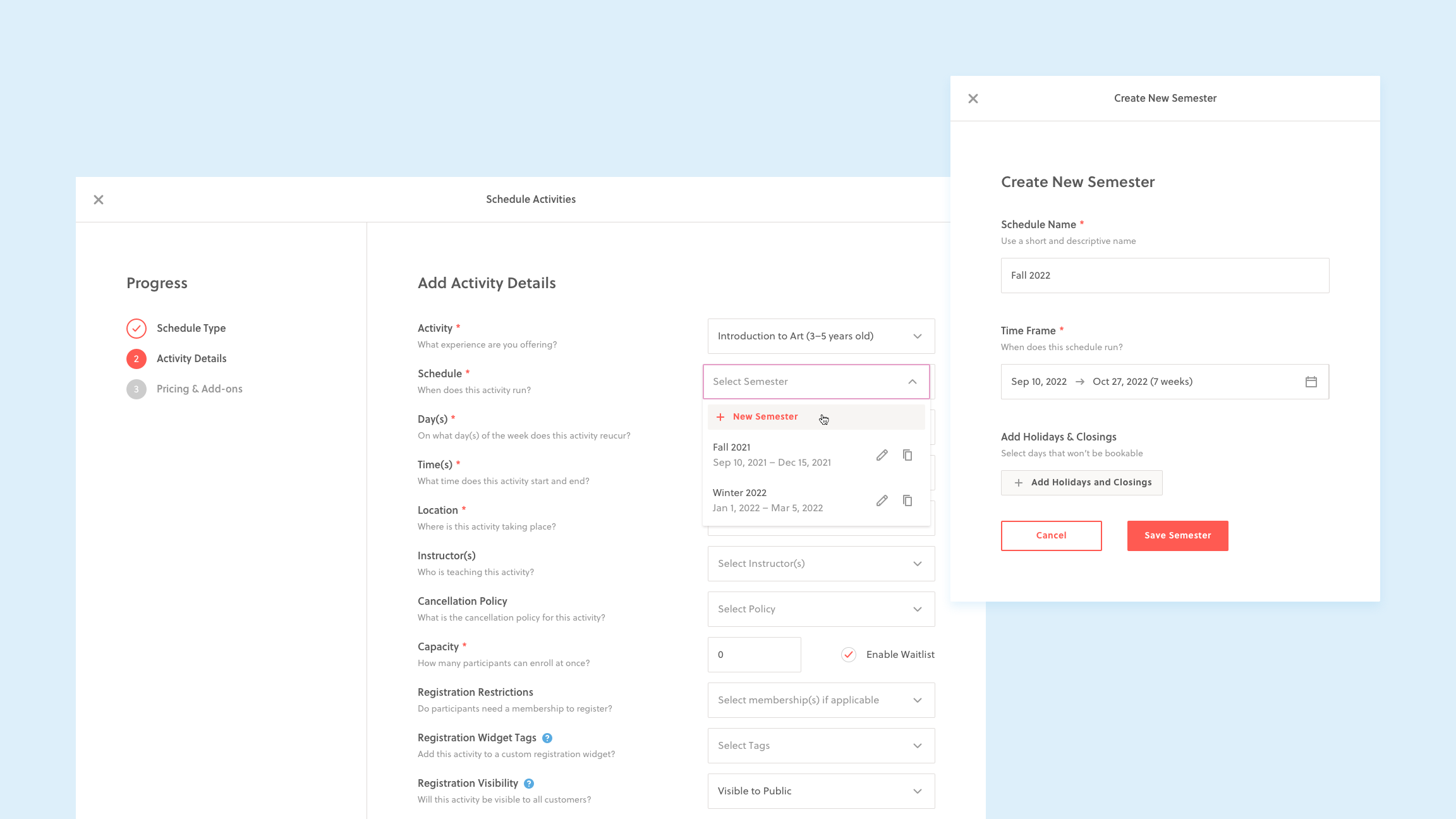 Image of the new scheduling workflow that consolidated a disjointed 2 step process into a seamless scheduling experience