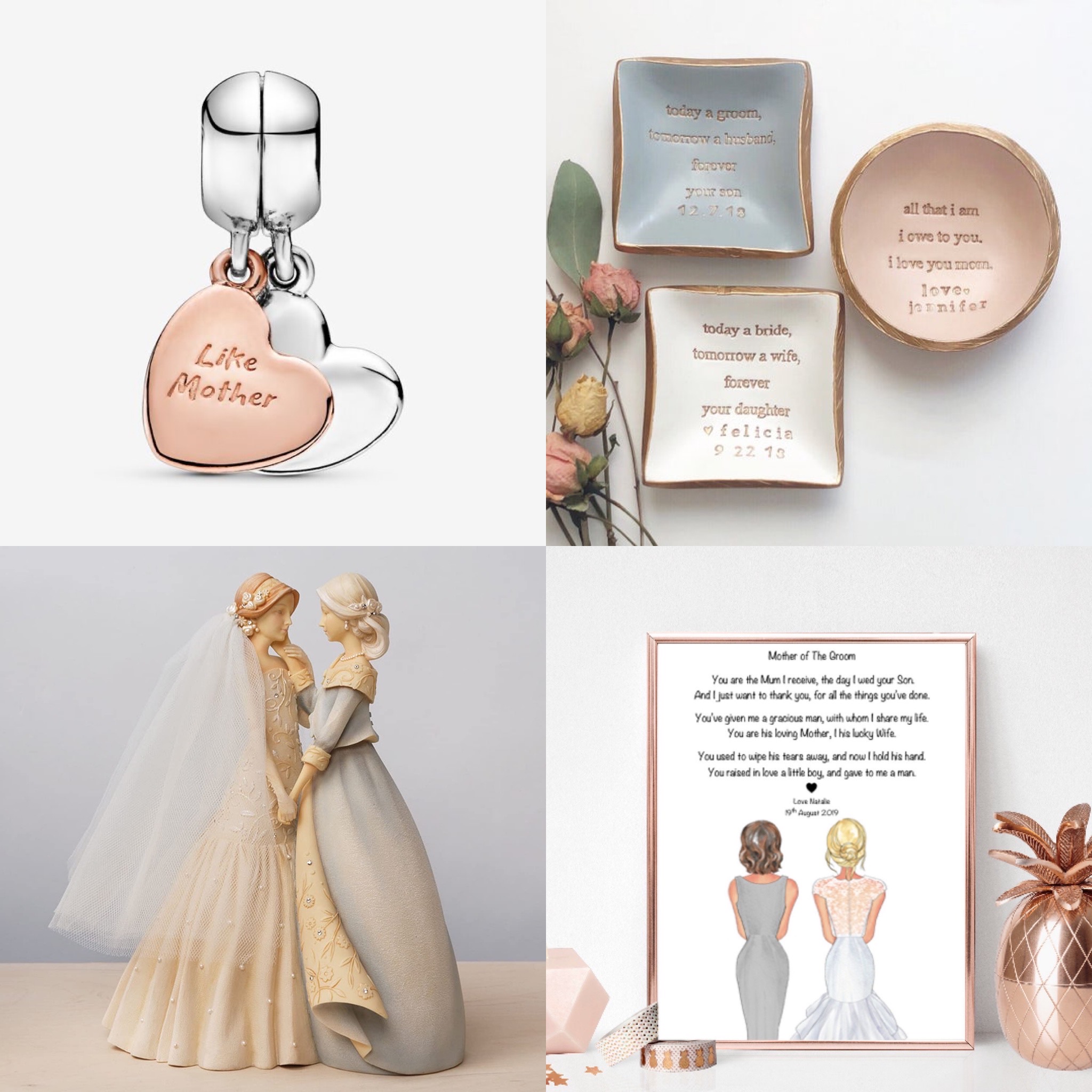Jewellery, trinkets and a framed picture, wedding gifts for the Mother of the bride.
