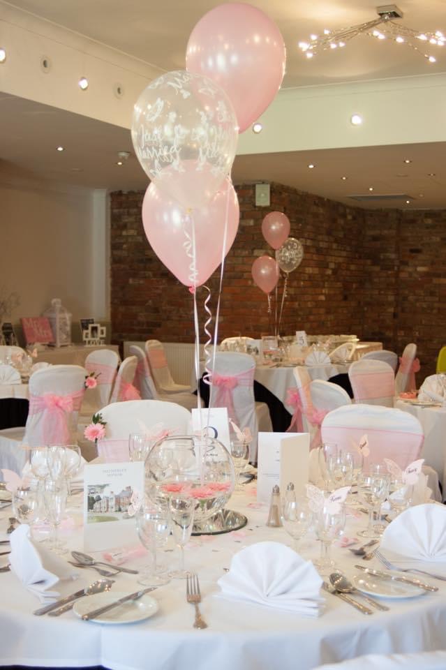 Wedding breakfast set and ready in a pink and grey colour theme.