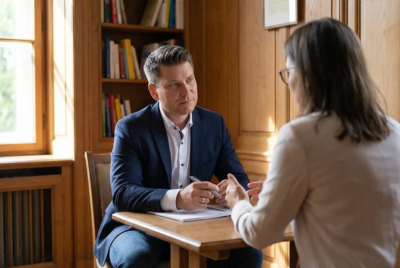 Einzelcoaching-Situation mit persönlichem Gespräch zwischen Coach und Führungskraft.