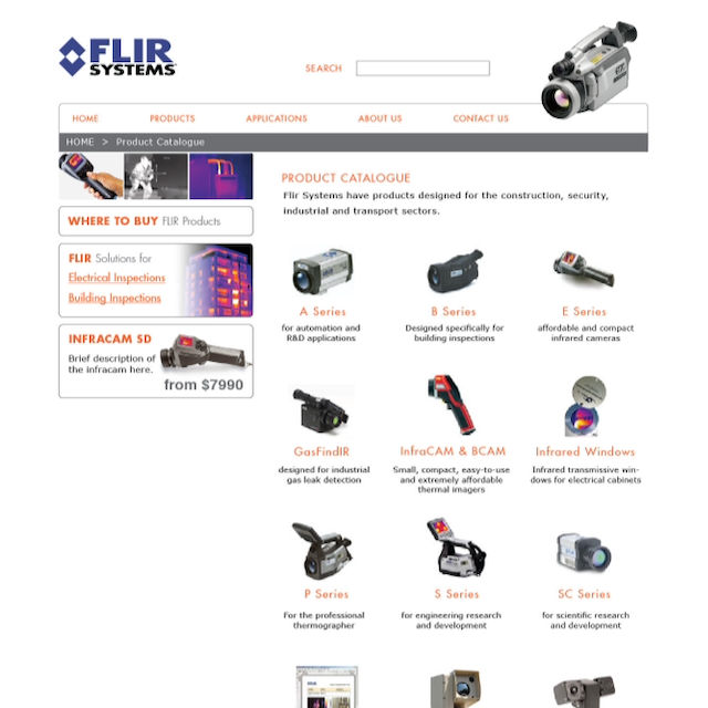 Large catalogue Website for FLIR Australasia, a leading global thermal camera designer and manufacturer. 2007
