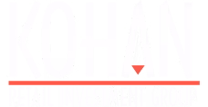 Kohan Retail Investment Group logo with bold white text and a red underline and triangle accent.