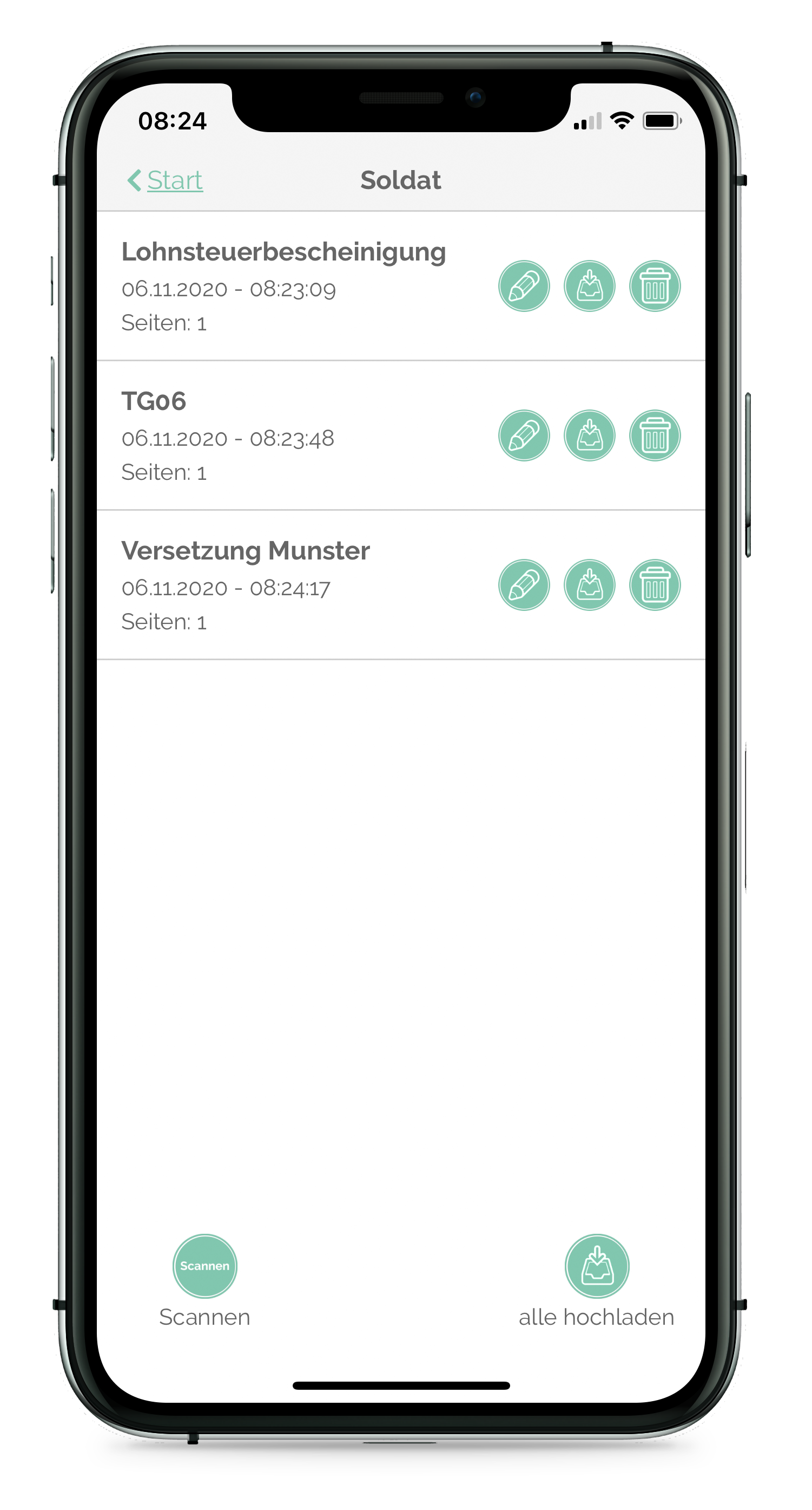 Steuer-ScanApp Letzte Scans (iOS)