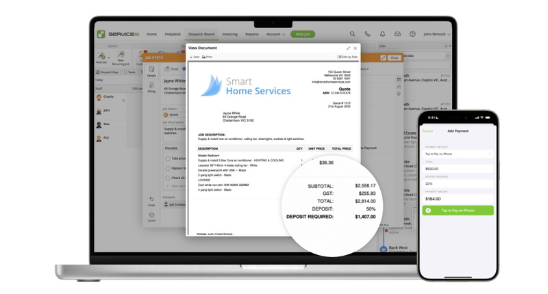 ServiceM8 Pay offers competitive rates with next-business-day bank payouts