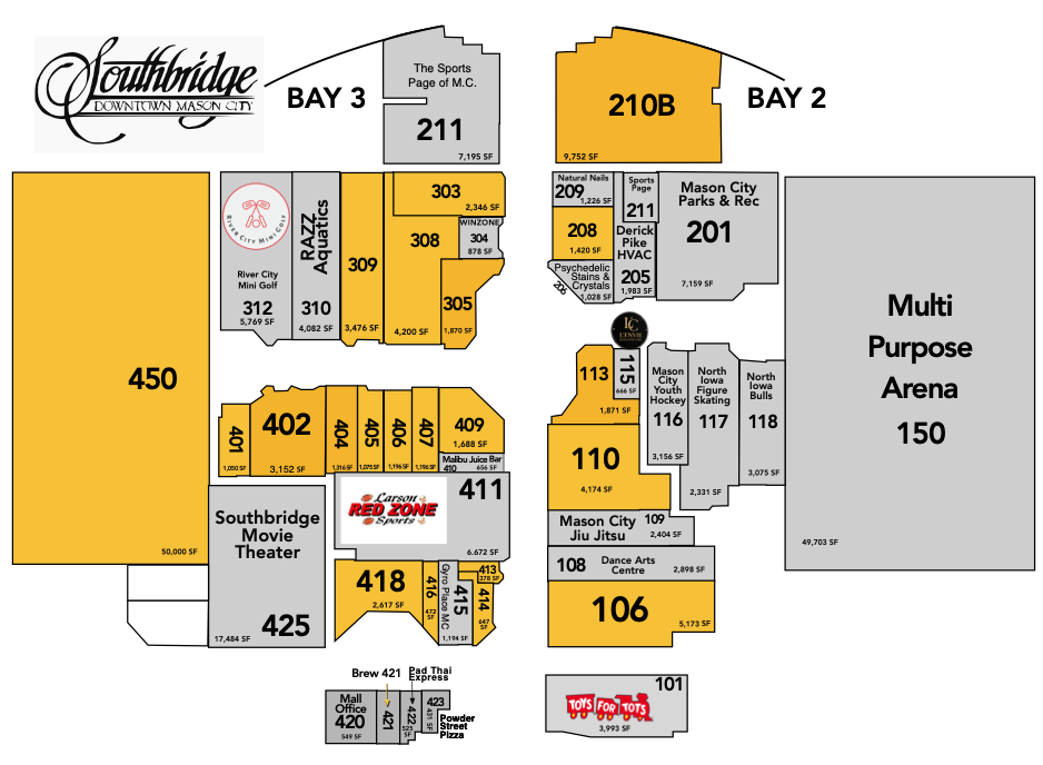 Map of the store locations in the mall