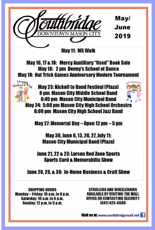 Soutbridge Mall events for May and June