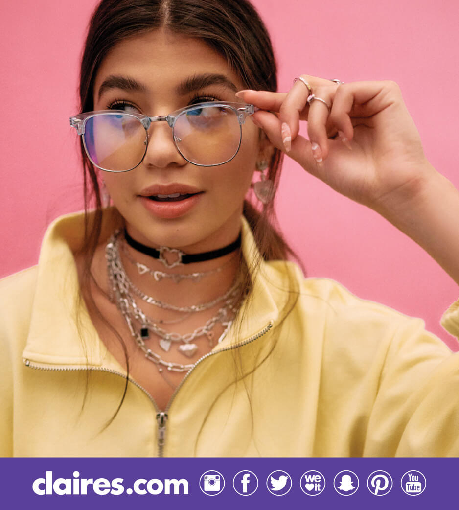 Young woman wearing Claire's accessories