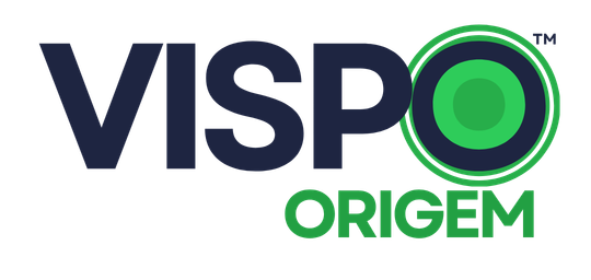 VISPO ORIGEM logo with VISPO in dark blue and ORIGEM in green with a circular target design