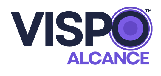 VISPO ALCANCE with stylized O as concentric purple circles and trademark symbol.