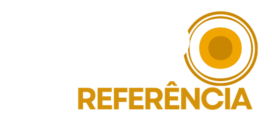 VISPO logo with stylized target symbol and the word REFERÊNCIA below in gold letters.