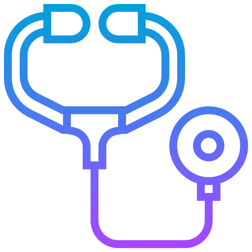 Gradient blue and purple outline illustration of a stethoscope medical device.