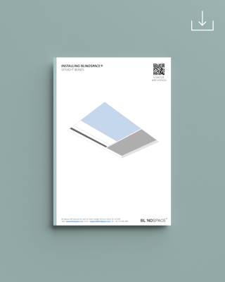 Installation guide cover for Blindspace rooflight skylight blinds with product illustration.