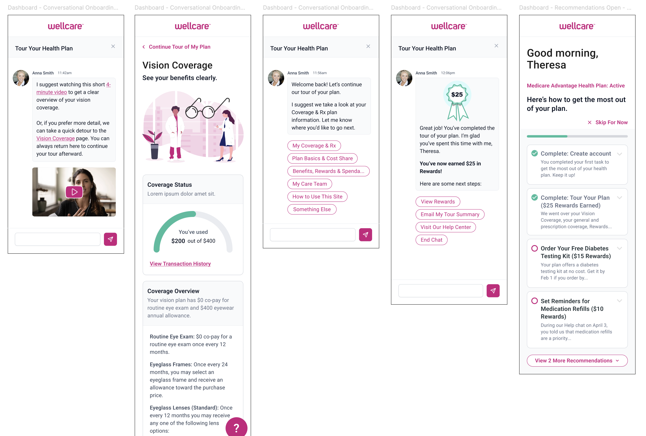 Screenshots of AI Assistant from Centene innovation project