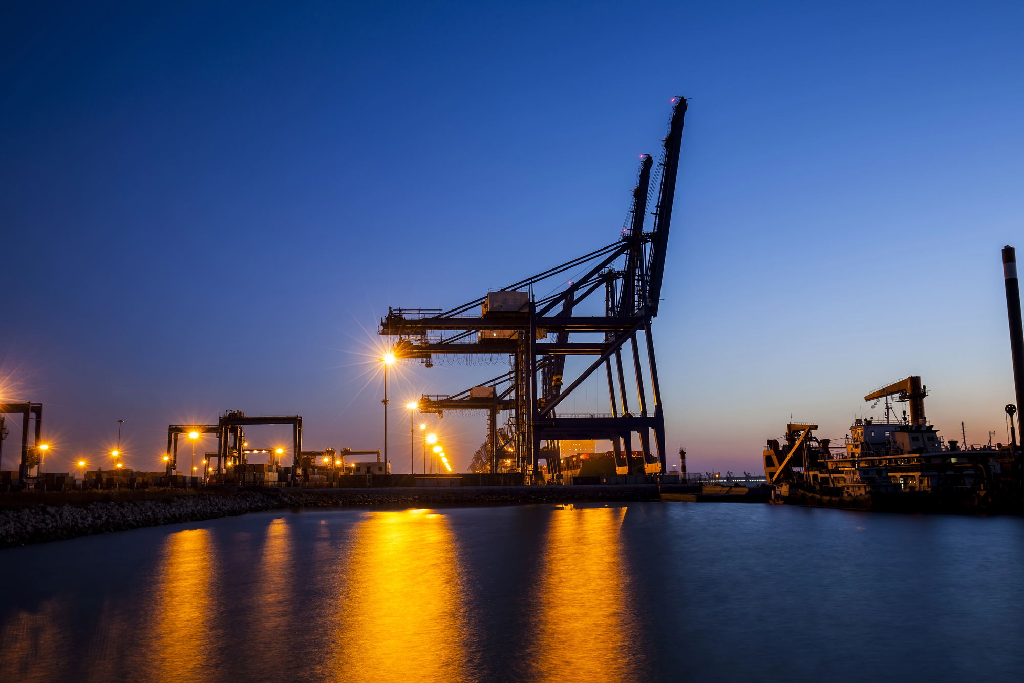 Shipping port at night