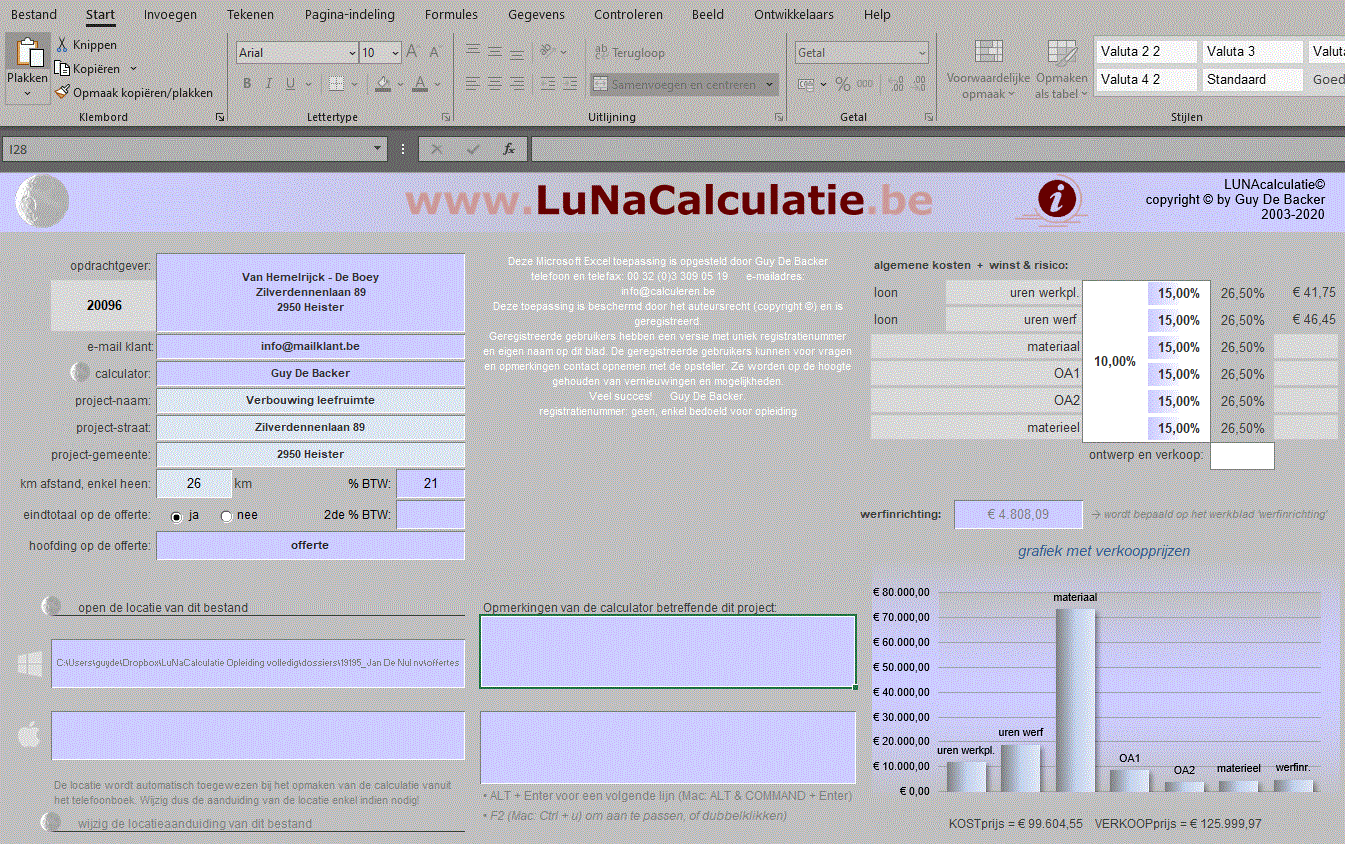 Efficiënte bouw calculatie in Excel van offerte tot oplevering