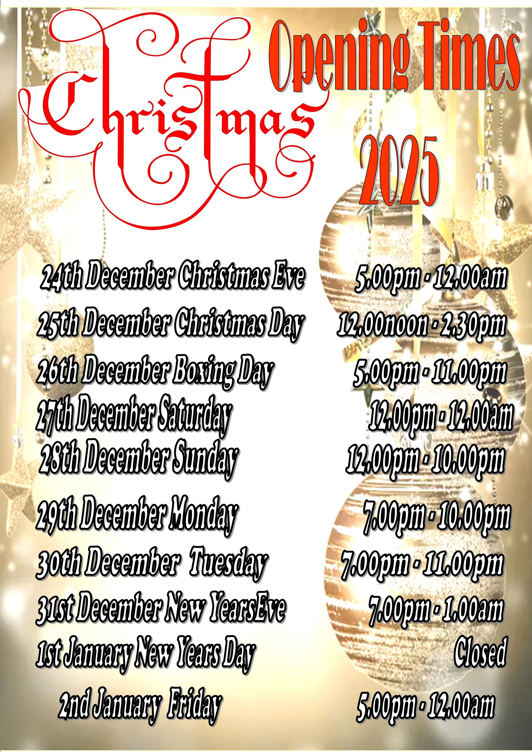 Christmas Opening Times