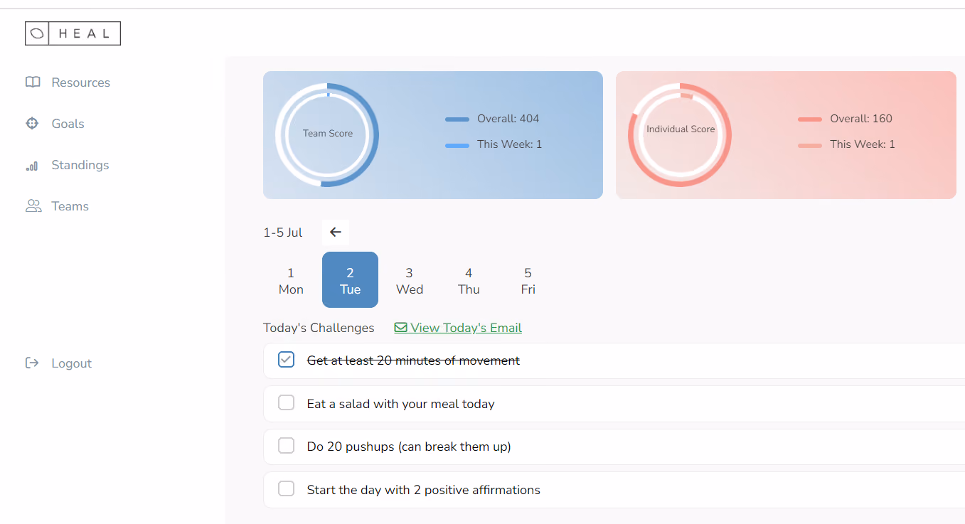 tracking points for mini wellness challenges