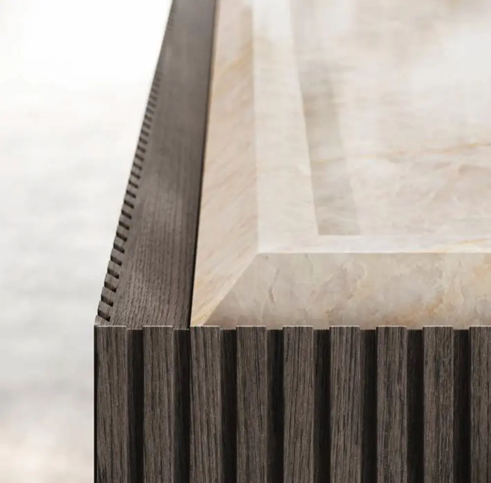 Détail angle d'un meuble de cuisine fait sur mesure