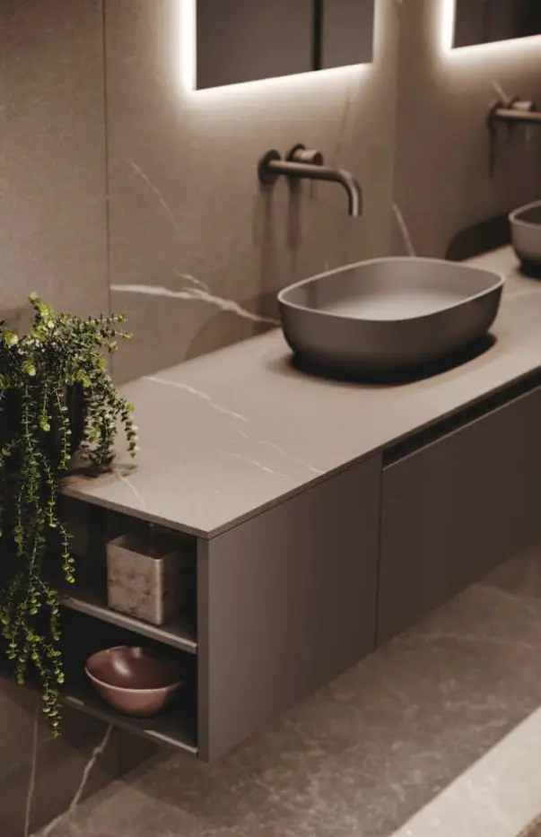 Détail meuble de salle de bain suspendu 