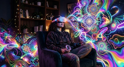 Woman with VR seeing psychedelic images