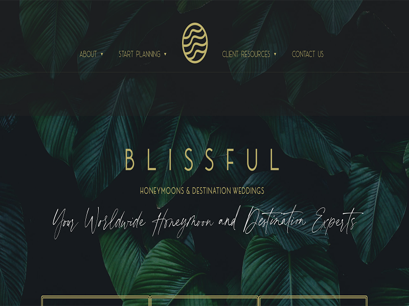 Blissful Honeymoons homepage, a destination wedding and honeymoon planning site