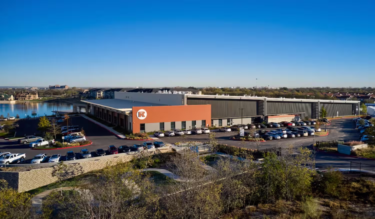 A drone shot of the large RK headquarters