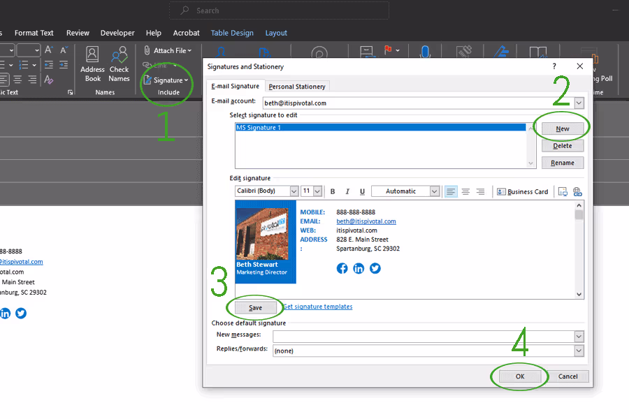 Save dialog box Microsoft Outlook email signature