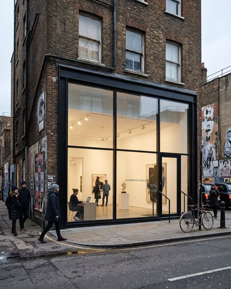Retail storefront with clear switchable film switched ON