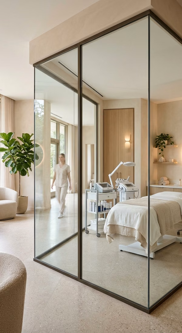 Spa treatment room with clear Smart Film switched ON