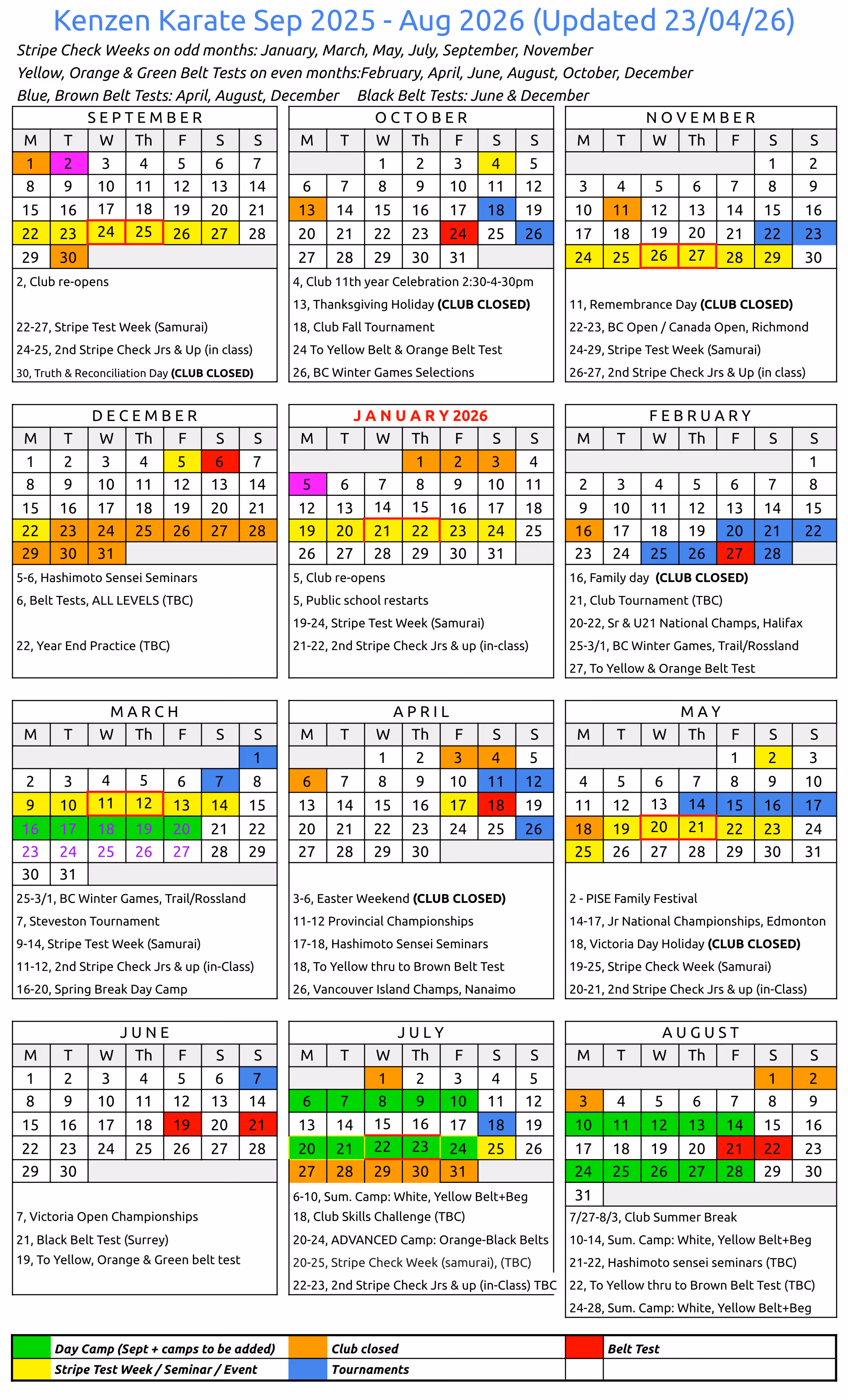 Kenzen Year Calendar 2025-26