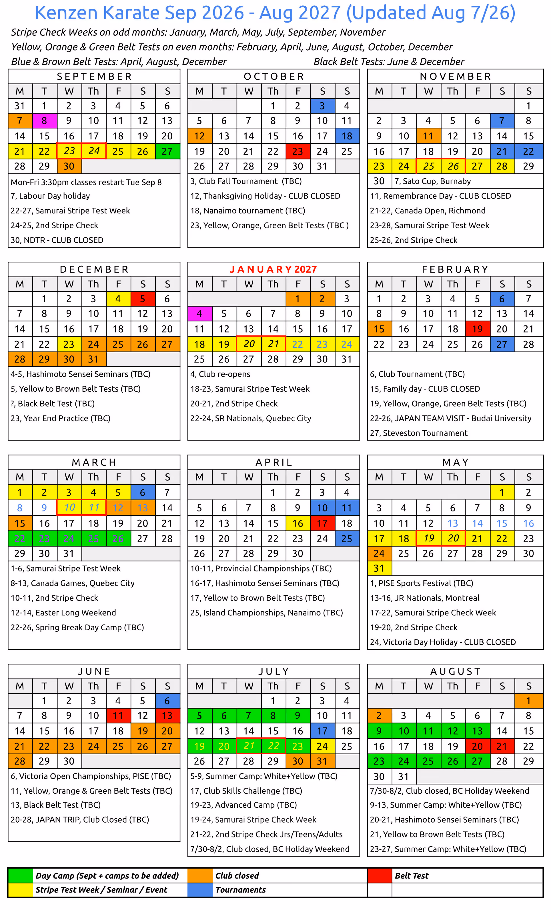 Kenzen Year Calendar 2025-26