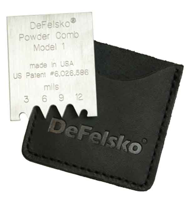 Photo of the DeFelsko Powder Comb and leather case